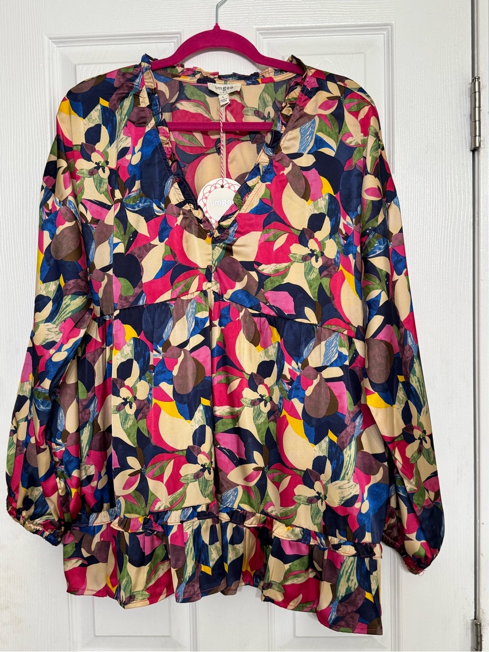 Umgee Multicolor Floral V-Neck Tiered Ruffle Tunic L